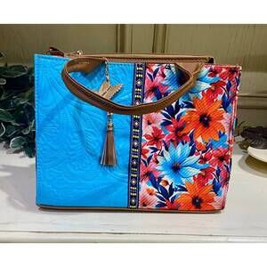 NEW GMCE GLOBAL TRADING women's artisanal embroidered look leather tote bag in t